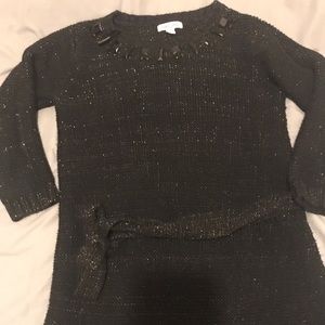 Black sparkle sweater dress with belt